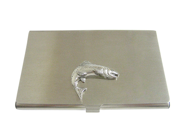 Silver Toned Textured Salmon Fish Business Card Holder