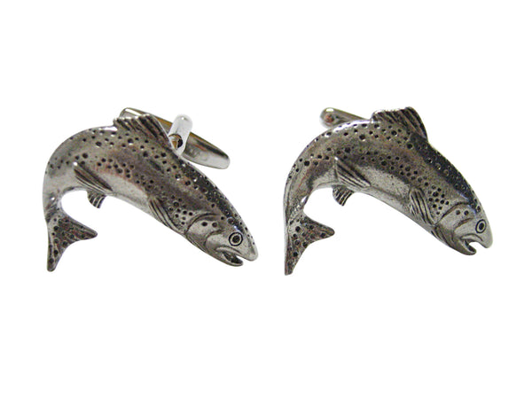 Silver Toned Textured Salmon Fish Cufflinks
