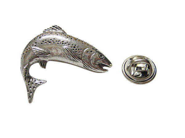 Silver Toned Textured Salmon Fish Lapel Pin