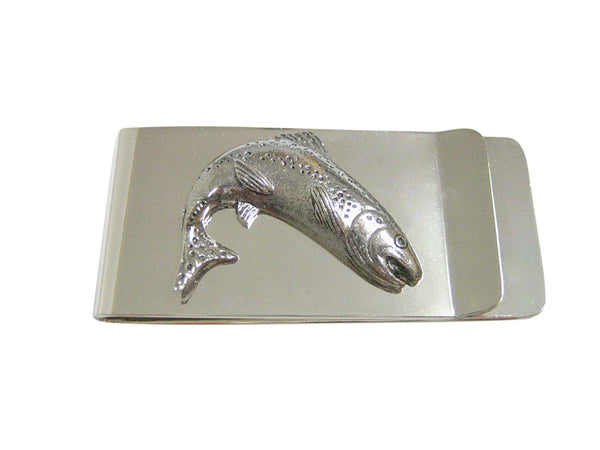 Silver Toned Textured Salmon Fish Money Clip