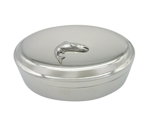 Silver Toned Textured Salmon Fish Oval Jewelry Trinket Box