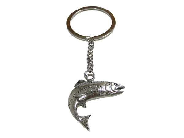 Silver Toned Textured Salmon Fish Pendant Keychain