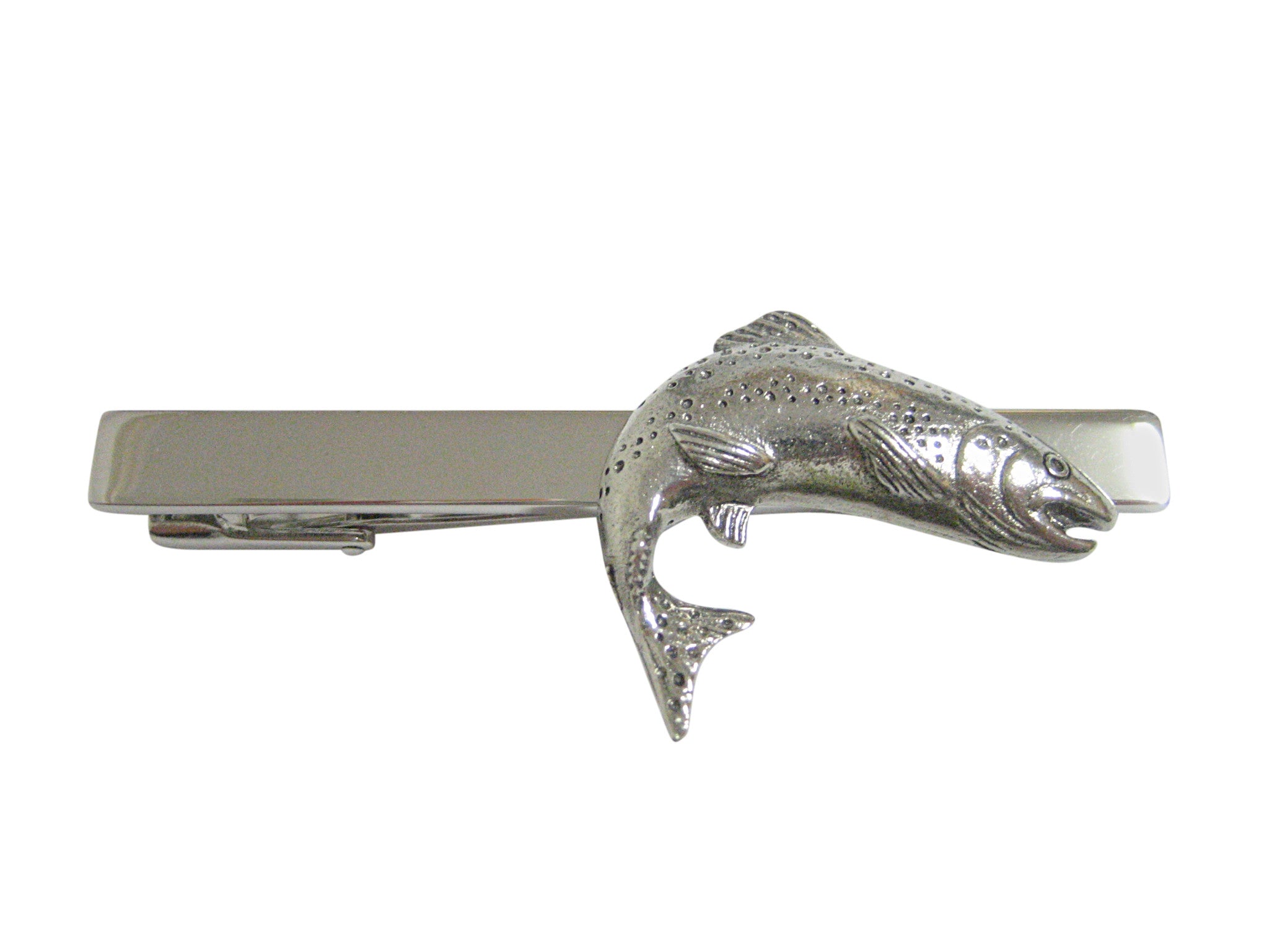 Silver Toned Textured Salmon Fish Square Tie Clip