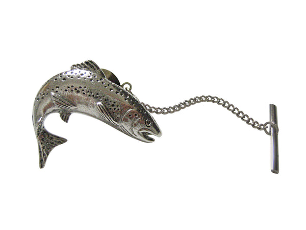 Silver Toned Textured Salmon Fish Tie Tack