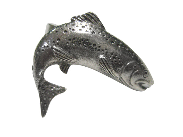 Silver Toned Textured Salmon Trout Fish Adjustable Size Fashion Ring