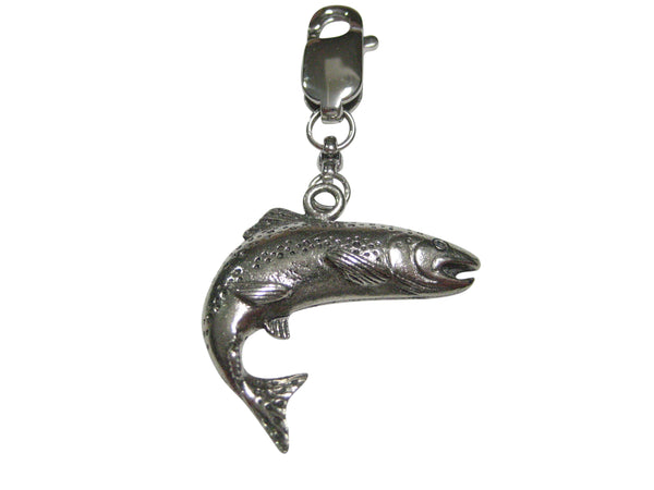Silver Toned Textured Salmon Trout Fish Pendant Zipper Pull Charm
