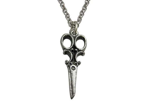 Silver Toned Textured Scissor Pendant Necklace