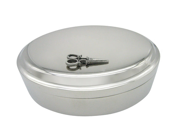 Silver Toned Textured Scissor Pendant Oval Trinket Jewelry Box