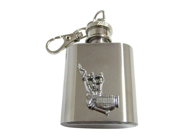 Silver Toned Textured Scottish Bag Pipes Music Instrument 1 Oz. Stainless Steel Key Chain Flask