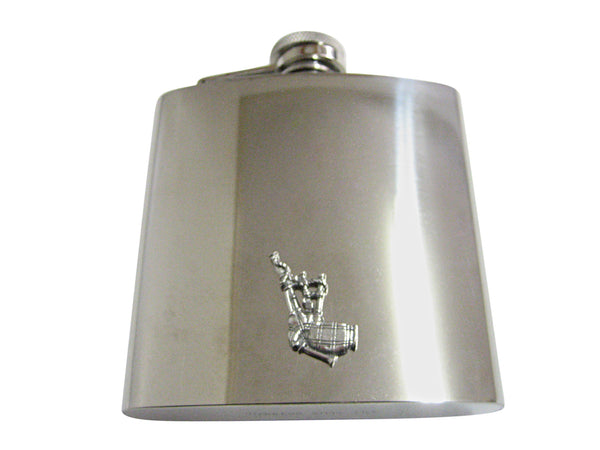 Silver Toned Textured Scottish Bag Pipes Music Instrument 6 Oz. Stainless Steel Flask