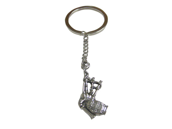 Silver Toned Textured Scottish Bag Pipes Music Instrument Keychain