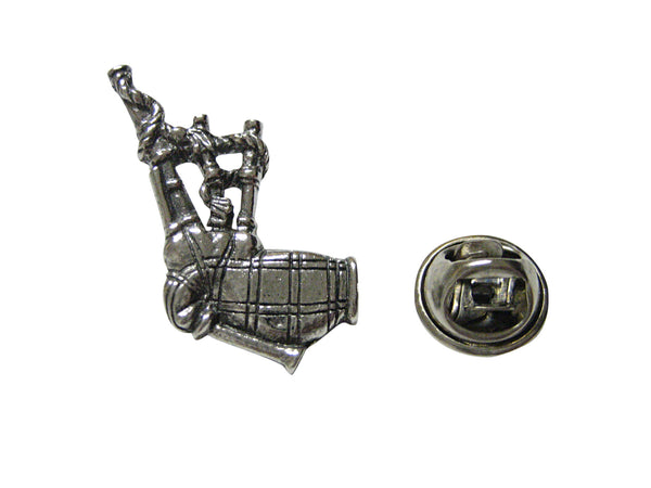 Silver Toned Textured Scottish Bag Pipes Music Instrument Lapel Pin