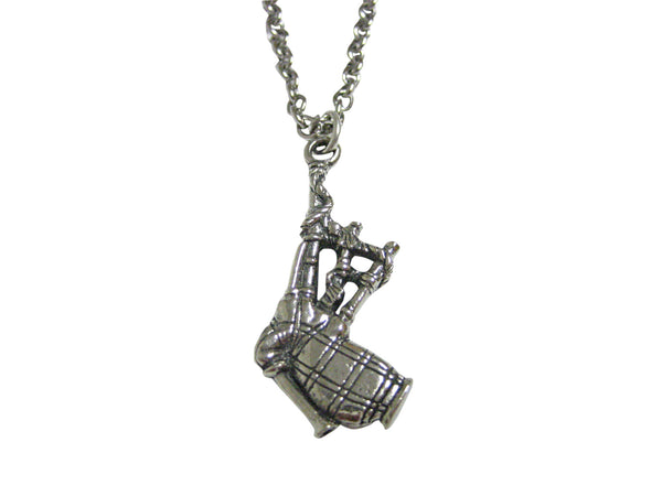 Silver Toned Textured Scottish Bag Pipes Music Instrument Necklace