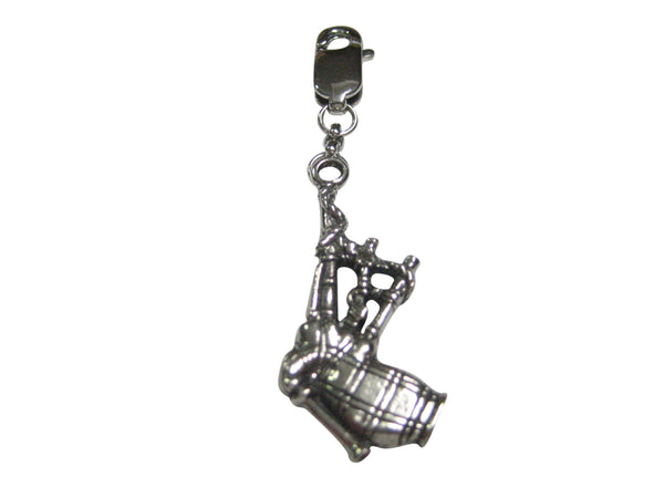 Silver Toned Textured Scottish Bag Pipes Music Instrument Pendant Zipper Pull Charm