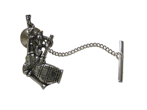 Silver Toned Textured Scottish Bag Pipes Music Instrument Tie Tack