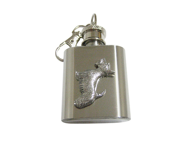 Silver Toned Textured Scottish Terrier Dog 1 Oz. Stainless Steel Key Chain Flask