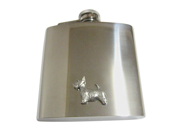 Silver Toned Textured Scottish Terrier Dog 6 Oz. Stainless Steel Flask