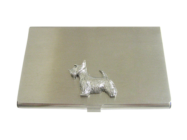 Silver Toned Textured Scottish Terrier Dog Business Card Holder