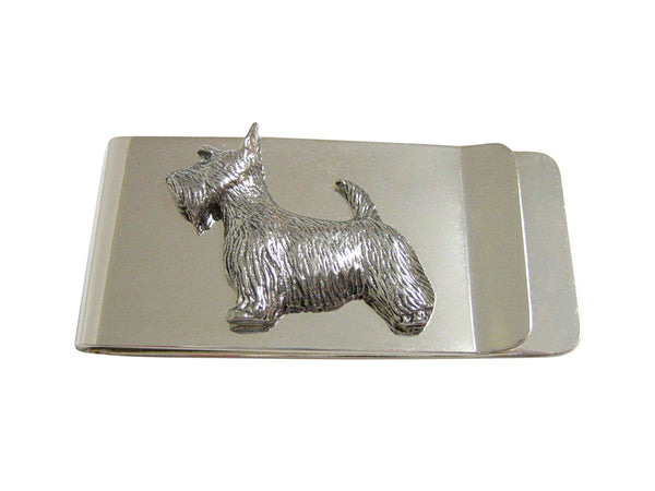 Silver Toned Textured Scottish Terrier Dog Money Clip