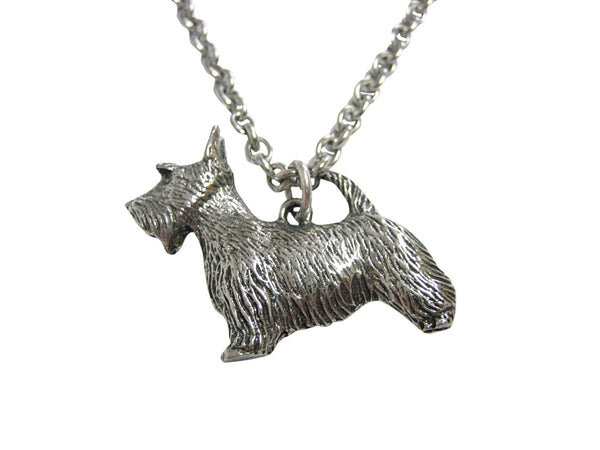 Silver Toned Textured Scottish Terrier Dog Pendant Necklace
