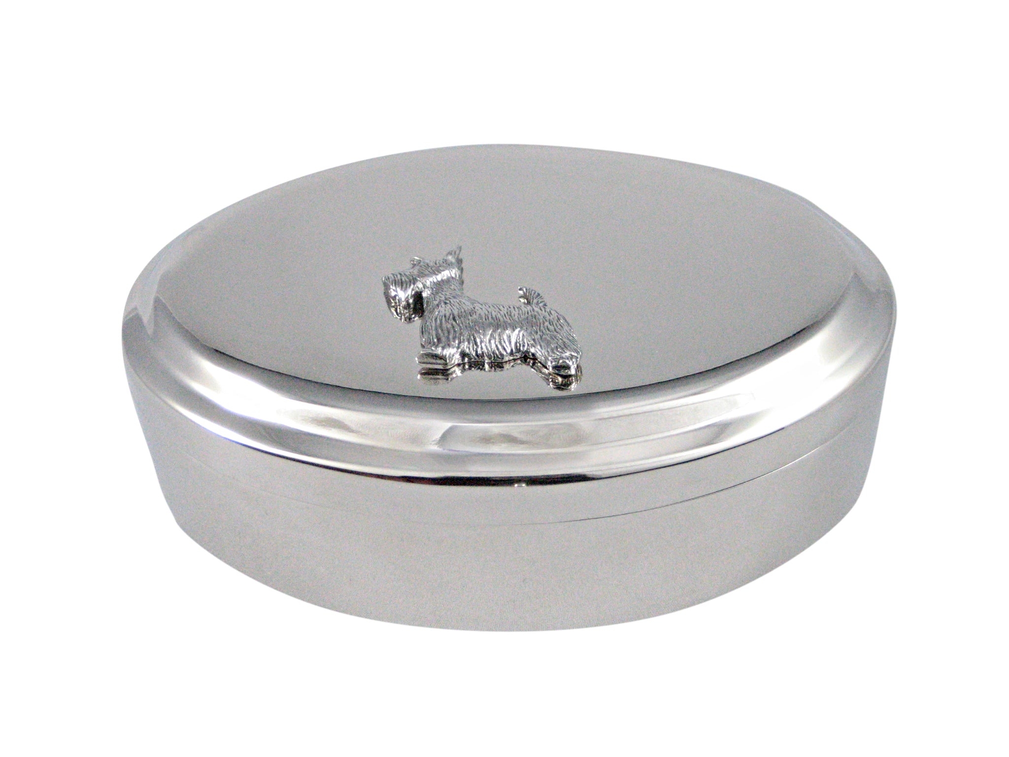 Silver Toned Textured Scottish Terrier Dog Pendant Oval Trinket Jewelry Box