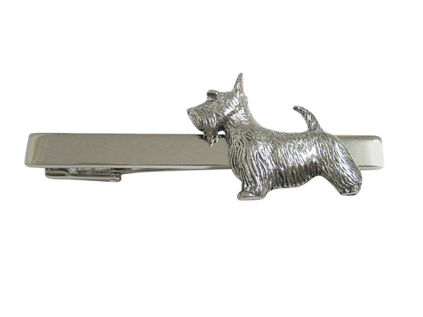 Silver Toned Textured Scottish Terrier Dog Square Tie Clip