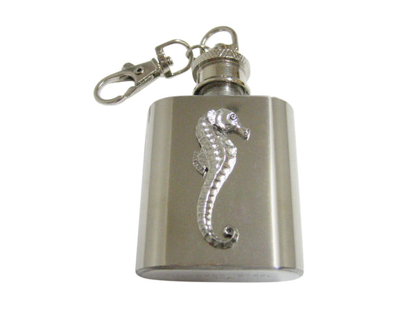 Silver Toned Textured Sea Horse 1 Oz. Stainless Steel Key Chain Flask