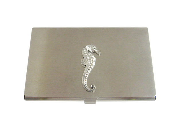 Silver Toned Textured Sea Horse Business Card Holder