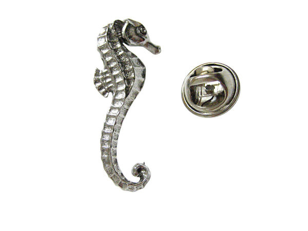 Silver Toned Textured Sea Horse Lapel Pin