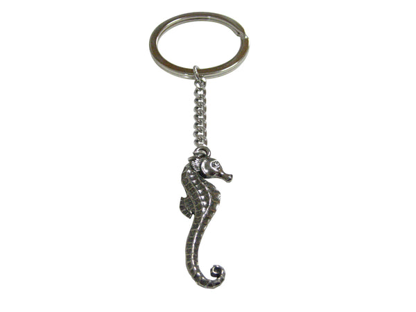Silver Toned Textured Sea Horse Pendant Keychain