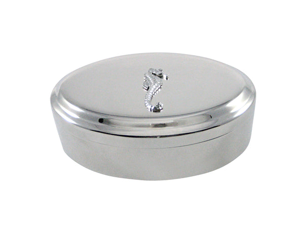 Silver Toned Textured Sea Horse Pendant Oval Trinket Jewelry Box