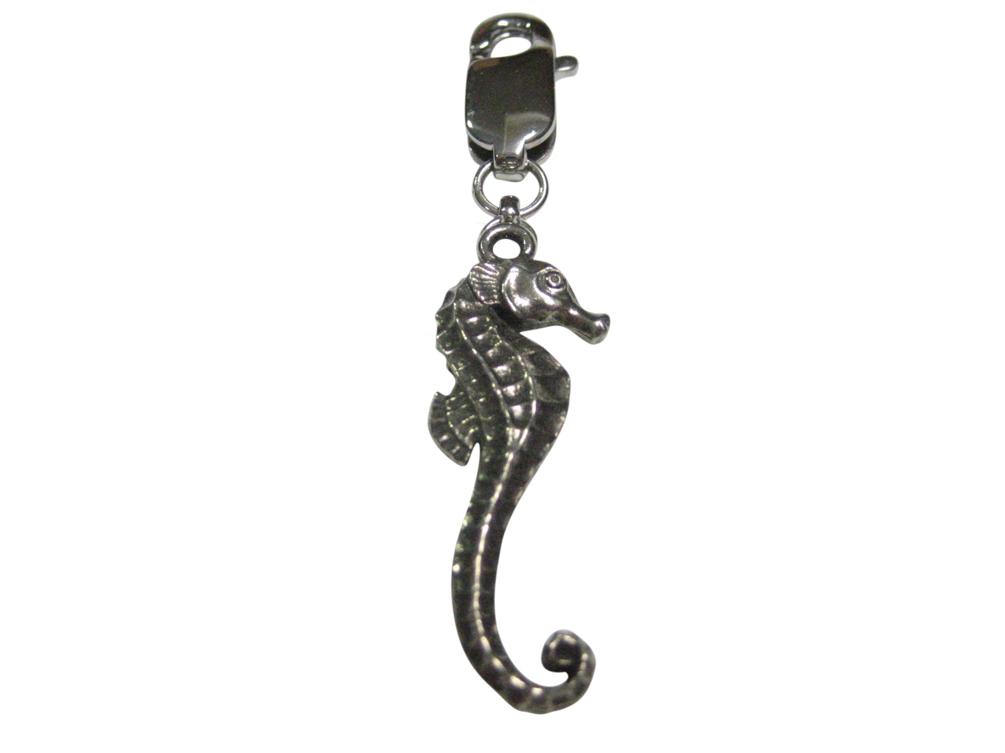 Silver Toned Textured Sea Horse Pendant Zipper Pull Charm