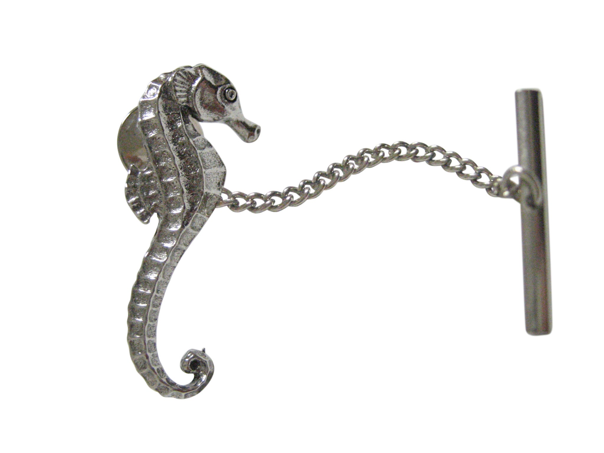 Silver Toned Textured Sea Horse Tie Tack
