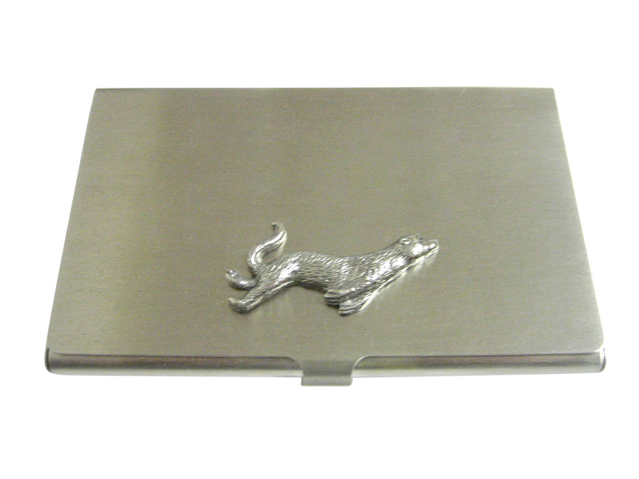 Silver Toned Textured Sea Lion Business Card Holder