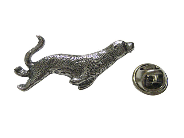Silver Toned Textured Sea Lion Lapel Pin