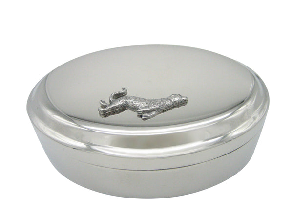 Silver Toned Textured Sea Lion Oval Trinket Jewelry Box
