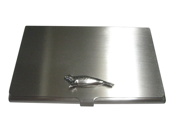 Silver Toned Textured Seal Business Card Holder