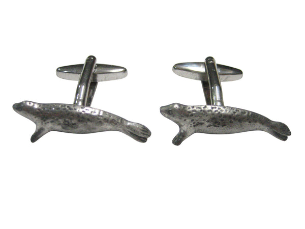 Silver Toned Textured Seal Cufflinks