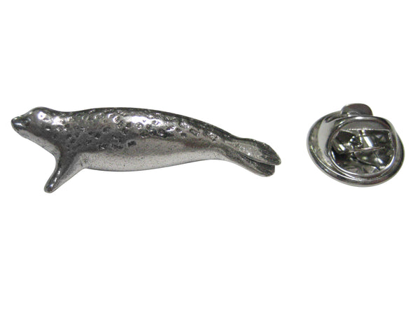Silver Toned Textured Seal Lapel Pin