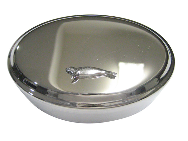 Silver Toned Textured Seal Oval Trinket Jewelry Box