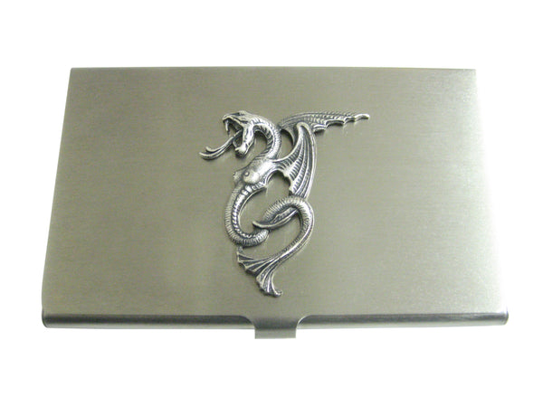 Silver Toned Textured Serpent Pendant Business Card Holder
