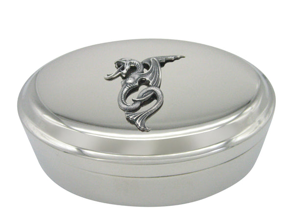Silver Toned Textured Serpent Pendant Oval Trinket Jewelry Box