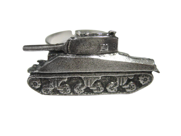 Silver Toned Textured Sherman War Tank Adjustable Size Fashion Ring
