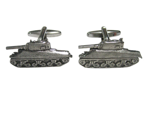 Silver Toned Textured Sherman War Tank Cufflinks