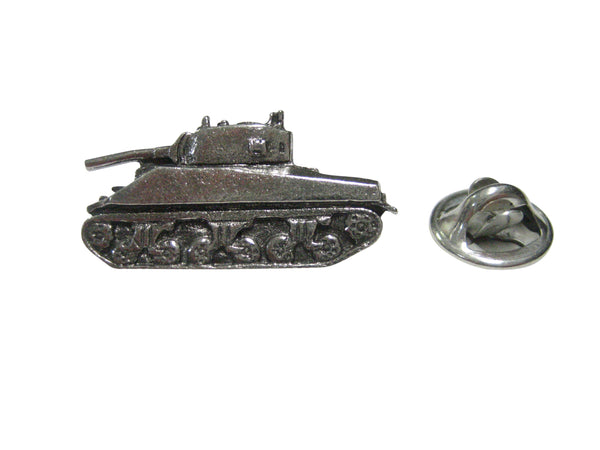 Silver Toned Textured Sherman War Tank Lapel Pin