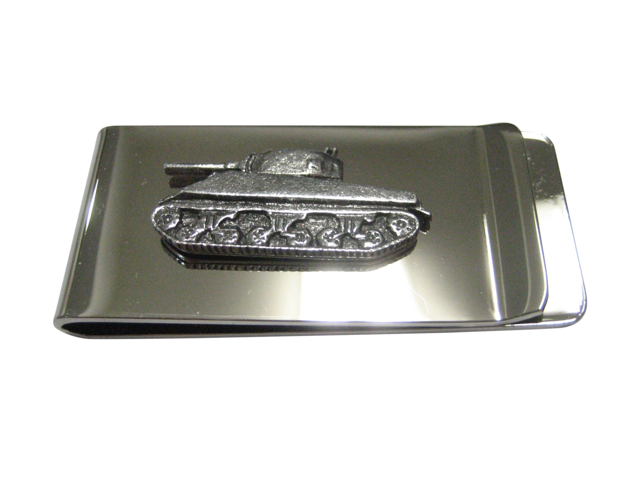 Silver Toned Textured Sherman War Tank Money Clip