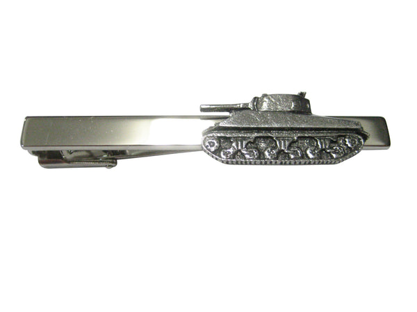 Silver Toned Textured Sherman War Tank Square Tie Clip