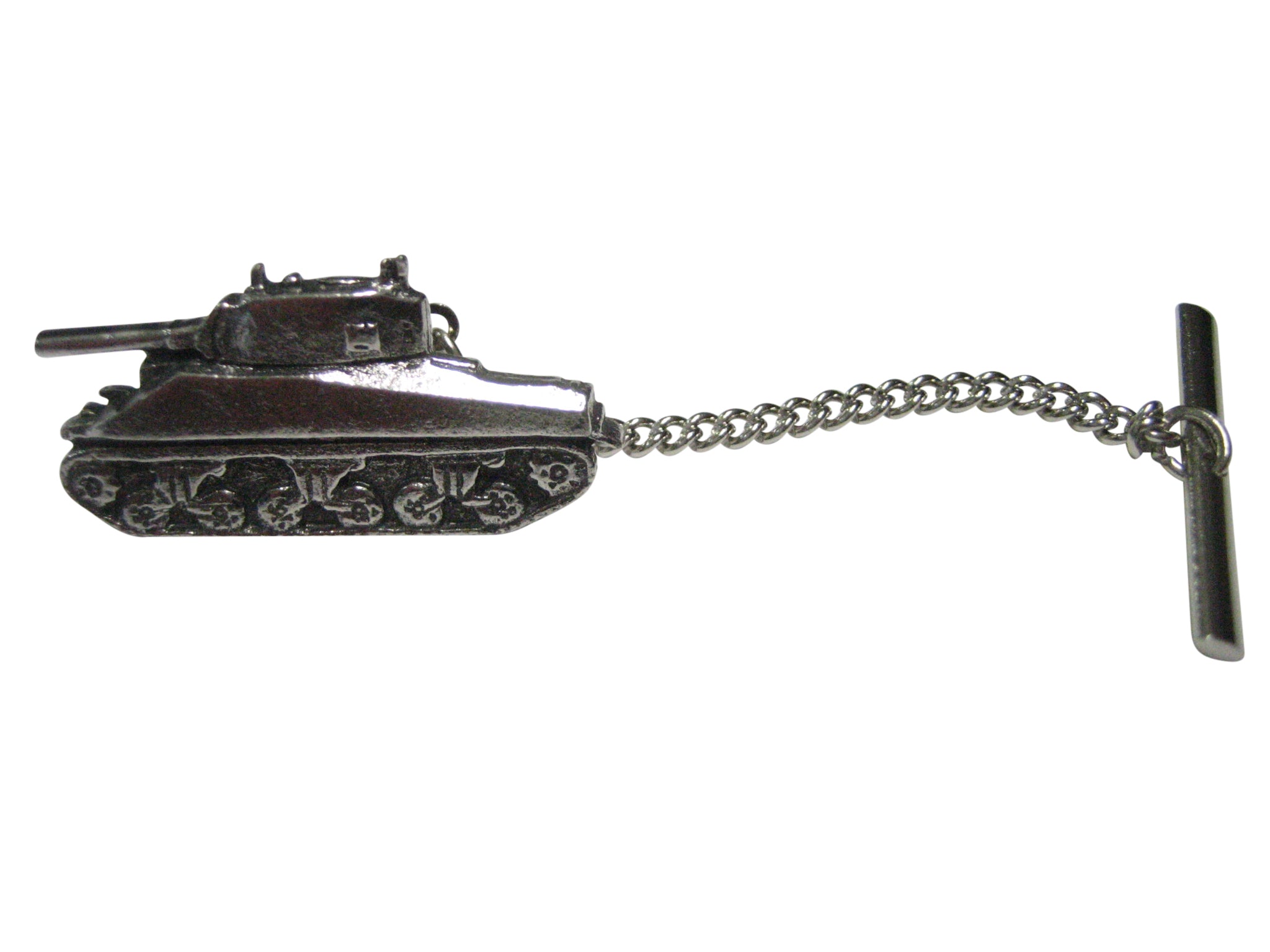 Silver Toned Textured Sherman War Tank Tie Tack