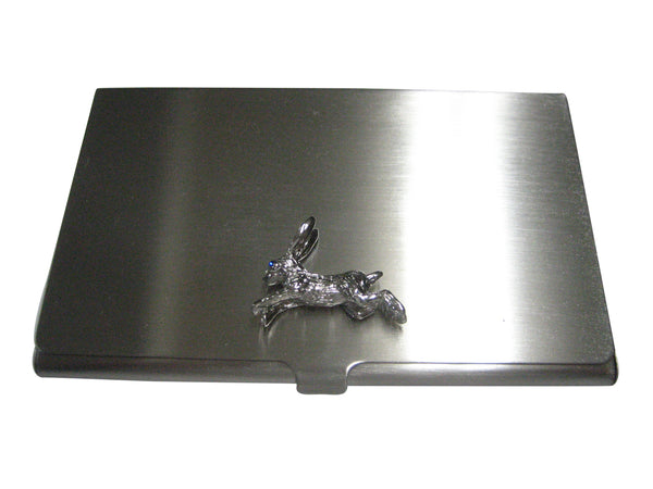 Silver Toned Textured Shiny Rabbit Hare Business Card Holder