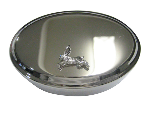 Silver Toned Textured Shiny Rabbit Hare Oval Trinket Jewelry Box